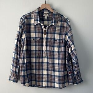 L.L. Bean Blue, Brown & Cream Plaid Button-Down Shirt